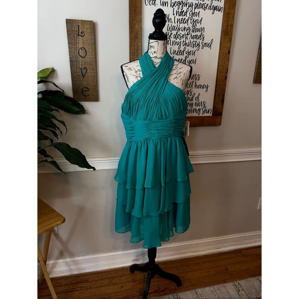 Jill Stuart Studio Women’s Halter Chiffon Open Back Cocktail Dress Teal Size 12